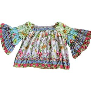 Ruby Yaya Floral Off Shoulder Boho Blouse Women M Multicolor Smocked Peasant Top